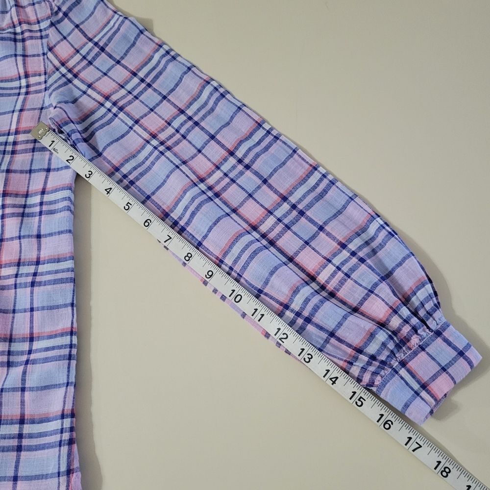 J. Crew Women's Gathered Henley Lilac Plaid Shirt - Picture 8 of 15